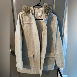 Jcrew Beautiful light grey coat with fur trim